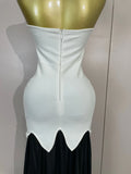 Women Elegangt Pearl Bandage Strapless TopAnd White Mesh Long Dress Two-piece Set Celebrity Evening Birthday Wedding Party Dress