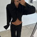 Solid Two Piece Set for Women Lapel Long Sleeve Temperament Coat High Waist Pants Female Fashion New