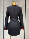 Luxury Birthday Women Celebrity Sexy Long Sleeve V Neck Rhinestone Black Bandage Dress 2025 Elegant Evening Club Party Dresses