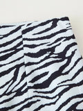 Zebra Stripe Print Two Piece Set for Women Lapel Long Sleeve Spliced Zipper Short Coat Mid Waist Knee Skirt Female