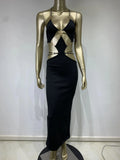 Red Black Color Women Sleeveless Sexy Strap V-Neck Keyholes Bodycon Long Bandage Dress Fashion Celebrate Nightclub Party Dress