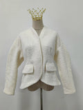 Temperament Solid Woolen Coat for Women V Neck Horn Sleeves Fashionable Designer Jackets Female Autumn New Style