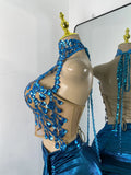 Women Sexy Top Skirt Two Pieces Sets Night Club Performance Stage Costume Sparkly Diamonds Stretch Party Celebrate Stage Outfit
