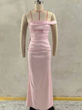 Elegant Satin Corset Long Dresses Women's One Shoulder Maxi Dress Evening Party Wedding Guest Blue Pink Prom Graduation Brown