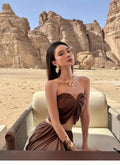 Solid Two Piece Set for Women Strapless Sleeveless Top High Waist Slimming Dress Female Fashion Style New