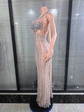Shinning Sequins Women Sexy Halter Backless Mesh See Through Bodycon Long Dress Celebrate Nightclub Party Birthday Outfit