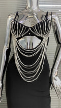 Gorgeous Pearl Glam Hollow Suspender Dress Elegant Temperament Bandage Evening Dress Performance Wear Cocktail Party Formal Gown