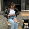 Women's Jacket New Vintage Imitation Leather Bomber Jacket Coat Top Women's Style