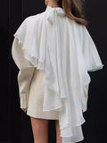 Solid Spliced Ruffles Loose Casual Blouses for Women O Neck Sleeveless Minimalist Shirts Female