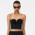 Women's Black 3D Corsage Crop Tube Top Fashion Hot Vacation Party Wear Versatile Stylish Performance Single Item Robes De Soirée