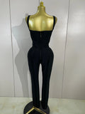 High Quality Sexy Black Halter Sleeveless Bodycom Bandage Jumpsuit Fashion Woman Evening Party Nightclub Performance Costumes