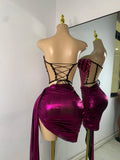 Sparkly Diamonds Crystals Short Summer Two Pieces Dress Sexy Stage Transparent Women Birthday Party Outfit Singer Show Wear
