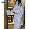 Autumn and Winter Thick Style Gentle Wool Cheongsam Dress Qipao Dress Pink Flower High-end Women'sTraditional Chinese Clothing