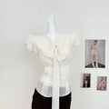 Solid Loose Spliced Hollow Out Shirts for Women Turtleneck Short Sleeve Vacation Casual Shirt Female Summer Fashion
