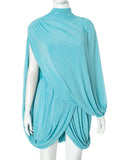 Elegant Women 2 Piece Set Strapless Shawl Vest Crop Tops+Irregular Pleats Skirts Sexy Matching Club Party Trend Suit