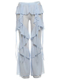 Street Hot Girl Style Pants for Women Low Waist Spliced ruffled Fashion Sheer Mesh Flared Trousers Female Autumn
