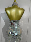 Sexy Silver Sparkly Round Sequin Pearl Women Backless Floor Length Dress Celebrate Birthday Evening Party Bar Queen Drag Costume