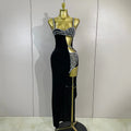 Sexy Photo Shoot Outfit Sparkly Diamonds Side Slit Black Velvet Bodycon Long Dress Women Evening Party Nightclub Stage Costumes