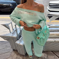 Solid Women Loose Pants Set Letter Print Off Shoulder Long Sleeve Sweatshirt Wide Leg Trousers Chic Casual Loungewear Suit 2026