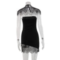 Sexy Lace Patchwork Mini Sheath Dress Elegant Women's Turtleneck Black Short Bodycon Dresses Summer Party Evening Club Wear 2026