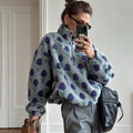 Fleece Printing Sweatshirt Women's Half-Zip Sweatshirt Fleece Loose Turtleneck pullover Female Winter Leisure Sweatshirt