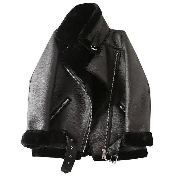 The new  women's jacket with extra thick warm and extra thick lamb feather rider jacket with artificial fur