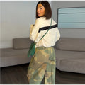 Printed Women Pants Belted Wide Leg Trousers Drawstring Waist Wide Leg Pants Loose Jogger Pants Casual Camouflage Long Pants