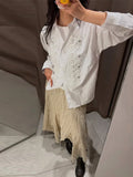 Fashion Women's Napoleon Shirts Loose Lapel Single Breasted Full Sleeve Female Blouses 2026 Summer Autumn Lady Chic Tops