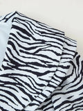 Zebra Stripe Print Two Piece Set for Women Lapel Long Sleeve Spliced Zipper Short Coat Mid Waist Knee Skirt Female