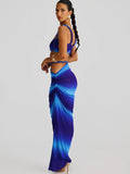 Bandage Ruched 2 Piece Set Women Square Collar Bra+Skinny Long Skirts 2025 Summer Vacation Beach Party Trend Suits