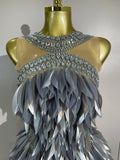 Women Eveing Birthday Prom Sparkly Diamond 3D Acrylic Leaf Mesh Transparent Mini Dress Luxury Party Nightclub Bar Stage Costume