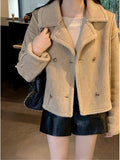Retro Suede Coat Women's Hong Kong Style Double Breasted Suit Collar Winter New Arrival Chic Lightweight Luxury Coat