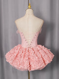 Sexy 3D Floral Mini Dress for Women Sweetheart Neck Sleeveless Fish Bone Tunic Birthday Party Flirty Skirt Female Clothing