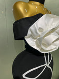 Women Sexy Off Shoulder White Flower Black Mini Bodycon Bandage Dress Luxury Celebrity Evening Club Elegant Party Gowns