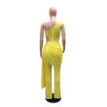 Summer See Through Mesh Jumpsuit Women One Shoulder Irregular Overlay Tassel Midnight Clubwear Party One Piece Jumpsuit