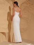 High Quality Sexy One Shoulder Shinning Diamond Bodycon Bandage Long Dress Women Fashion Celebrate Evening Party Vestido