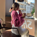 Women's Pink Lace-up Backless Knitted Sweater Long Sleeve Pullover Knitwears Loose Pullovers Top White Jumpers Autumn Clothing