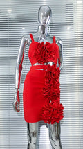 Summer 3D Bud Glam Hollow Red Suspender Dress Fashion Hot Party Performance Evening Gown Show Costumes Abito Da Cerimonia Donna