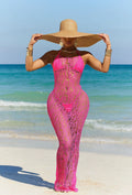 Women's Swimsuit Coverup Crochet Bikini Cover Ups Hollow Out Net Halter Sleeveless Swimwear for Beach 3 Pieces Long Dress