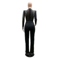 Women's Sheer Diamonds Tassel Jumpsuit See-through High Collar Hot Diamond Shoulder Padded Long Sleeved Party Jumpsuit