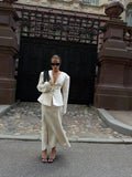 Women 2026 Spring Summer Blazer Two Piece Deep V Neck Peplum Waist Button Top Mermaid Long Skirt Commute Matching Set