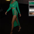 Sexy Lady Two Pieces Sets Hollow Out Crochet Knitted Suit Parti Dresses Women 2 Piece Matching Set with Midi Skirt Outfit