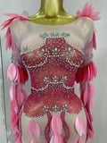 Luxury Sparkly Rhinestones Pearl Leaves Sexy Mesh Long Dress Women Celebrate Party Birthday Wedding Dress Nightclub Stage Outfit