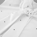 Romantic Dates White Dot Print Tank Top for Women Bow Neck Sleeveless Back Slit Design Slimming for Office Commute