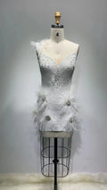 Women's Rhinestone Feather Sequin Embroidered V-Neck Suspender Dress Birthday Party Banquet Performance Dress Vestidos De Fiesta