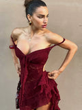 Elegant Backless Dress Women Mesh Patchwork Slash Neck Lace-Up Irregular Tierred Midnight Banquet Party Long Bodycon