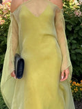 Casual Mesh Maxi Women Dresses V Neck Long Sleeve Chic Loose Dress for Beach Vacation Party Wear Fashion Summer New