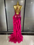 Sparkly Rhinestones Tassel Sheer Dress for Women Sexy V Neck Birthday Celebrate Event Outfit Singer Show Wear Photo Shoot Dress