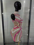 Sparkly Rhinestones Women Sleeveless Sexy See Through Bodycon Mini Dress Bar Singer Celebrity Red Carpet Birthday Outfit