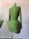 Women Long Sleeve Floral Applique Skew Collar Stacked Ruched Bodycon Midi Dress Vacation Holiday Party Birthday Dresses